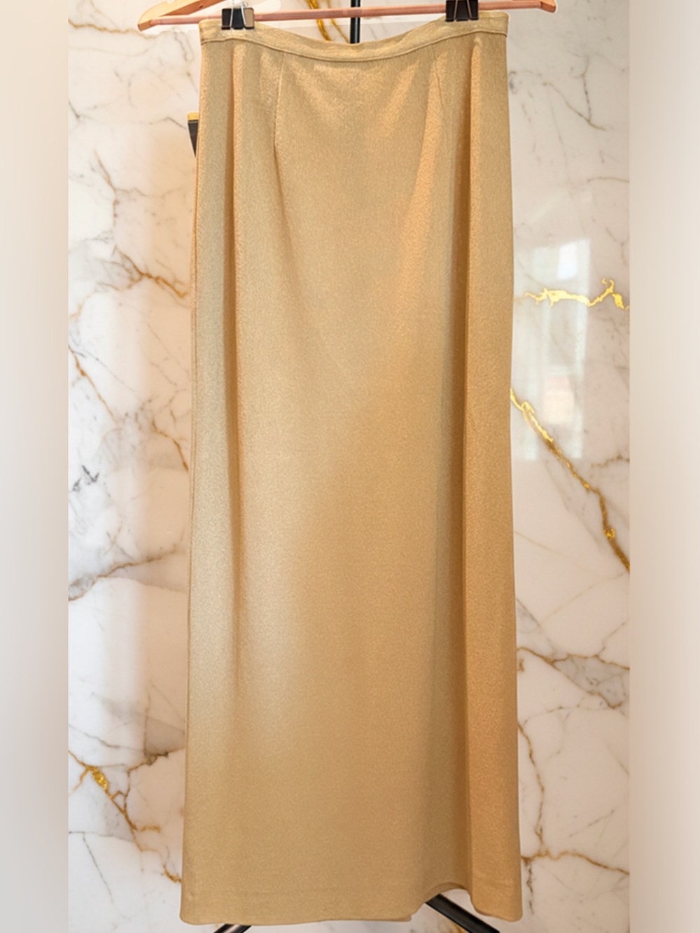 Vintage Dolce & Gabbana Metallic Gold Knit Maxi Pencil Skirt